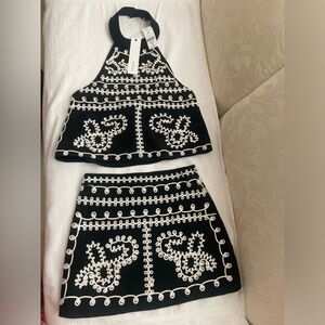 Millau Elegant Black and White Skirt Set sz XS top sz S skirt